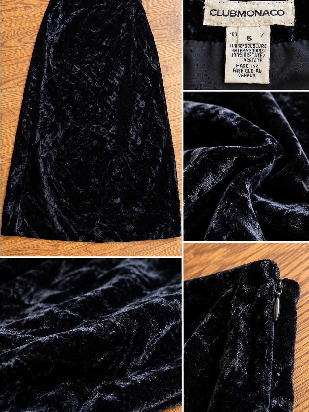 Vintage 90s Club Monaco Black Velvet A-Line Skirt
